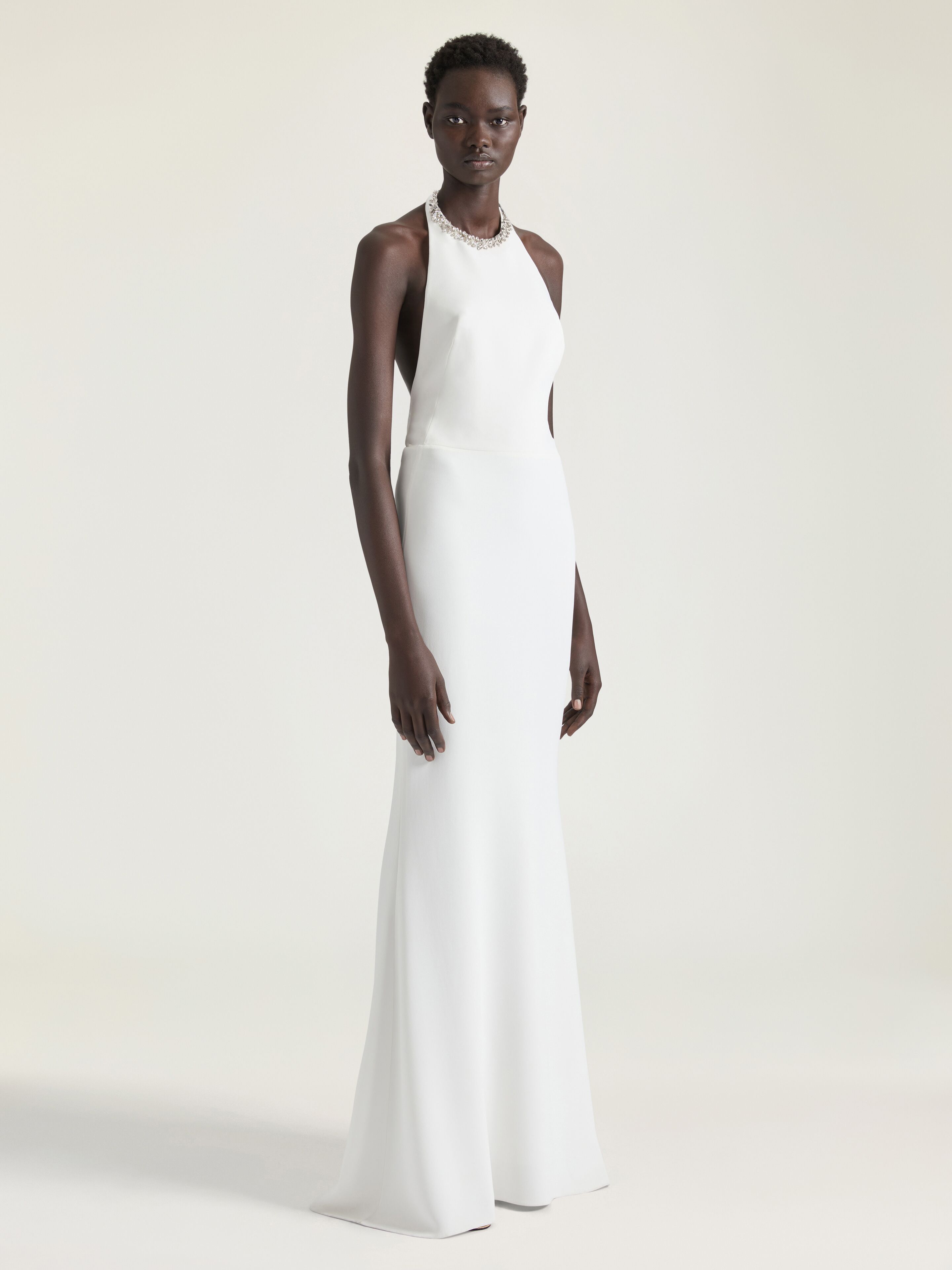 Halter neck evening dress with crystals